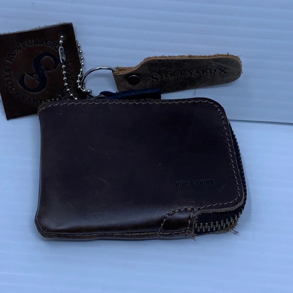 Hide & Drink Unisex OS Brown Leather Zippered Coin Purse Wallet Keychain Set